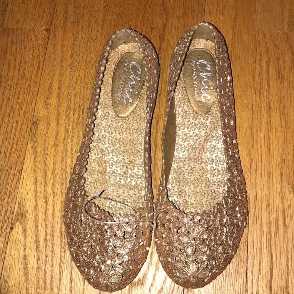 Gold sparkly slip ons